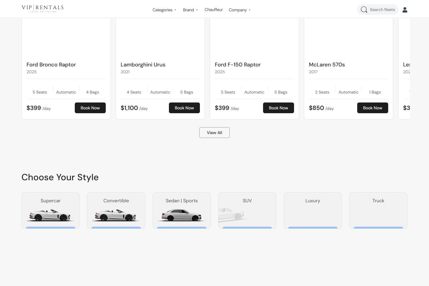 VIP Rentals page screenshot 2